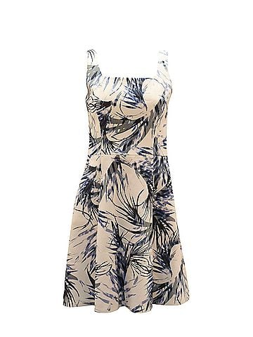 HUGO BOSS Hugo Boss Leaf Pattern A-Line Dress in White Print Cotton (view 1)