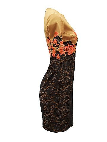 Erdem Erdem Lace Embroidered Shift Dress in Tan Linen  (view 2)