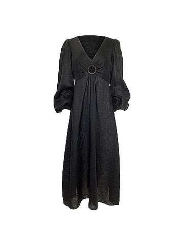Zimmermann Zimmermann Wayfarer Cutout Midi Dress In Black Linen (view 1)