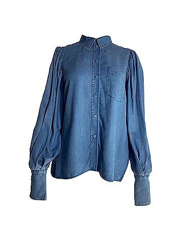 Mother of Pearl  Mother Of Pearl Buttoned Bishop Sleeve Shirt in Blue Cotton (view 1)