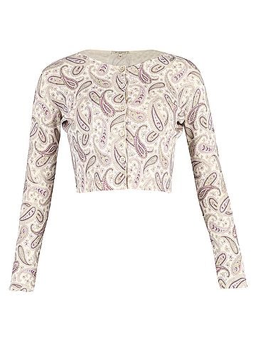 ETRO Etro Cropped Paisley Cardigan in Beige Wool (view 1)