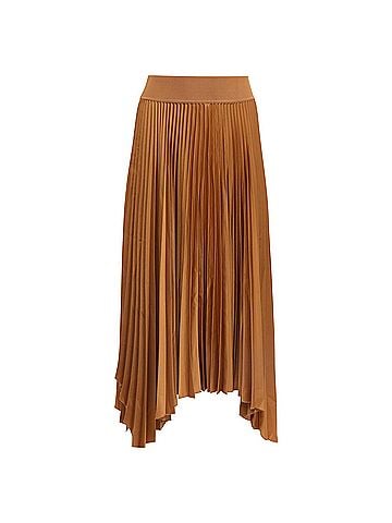 Joseph  Joseph Ade Pleated Midi Skirt in Brown Polyester (view 1)