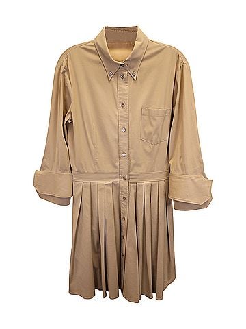 Michael Kors Michael Kors Pleated Shirt Dress in Beige Cotton (view 1)