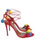 Aquazzura 100% Suede Multi Color Aquazzura Pom Pom Lace up Sandals in Red Raffia Size EU 37 1/2 - photo 1