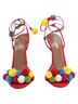 Aquazzura 100% Suede Multi Color Aquazzura Pom Pom Lace up Sandals in Red Raffia Size EU 37 1/2 - photo 2