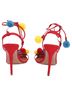 Aquazzura 100% Suede Multi Color Aquazzura Pom Pom Lace up Sandals in Red Raffia Size EU 37 1/2 - photo 3