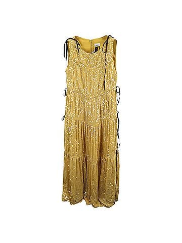 Erdem Erdem Tie-Detailed Tiered Sequined Crepe de Chine Gown in Yellow Viscose (view 1)