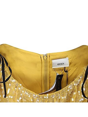 Erdem Erdem Tie-Detailed Tiered Sequined Crepe de Chine Gown in Yellow Viscose (view 2)