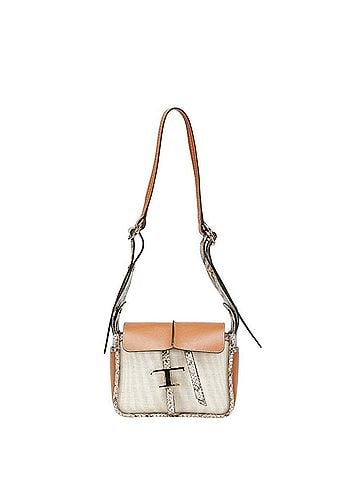Tod's Tod's T Timeless Python Embossed Shoulder Bag in Ivory and Brown Leather Canvas for Women (view 1)