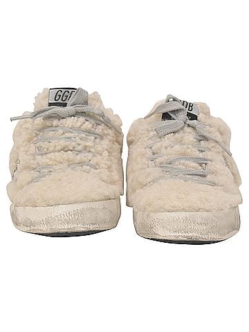 Golden Goose Golden Goose Superstar Sabot Distressed Glittered Shearling Slip-On Sneakers in White Wool (view 2)