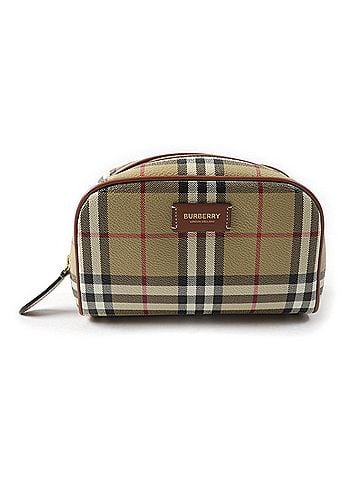 Burberry BURBERRY 8067159 Burberry Prorsum Accessory Pouch with Leather Logo Patch and Nova Check Pattern, Beige, Women's, Box Dust Bag Included (view 1)