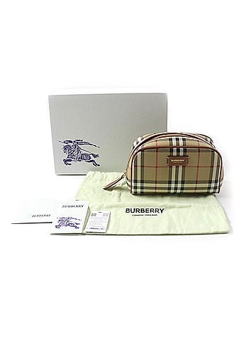 Burberry BURBERRY 8067159 Burberry Prorsum Accessory Pouch with Leather Logo Patch and Nova Check Pattern, Beige, Women's, Box Dust Bag Included (view 2)