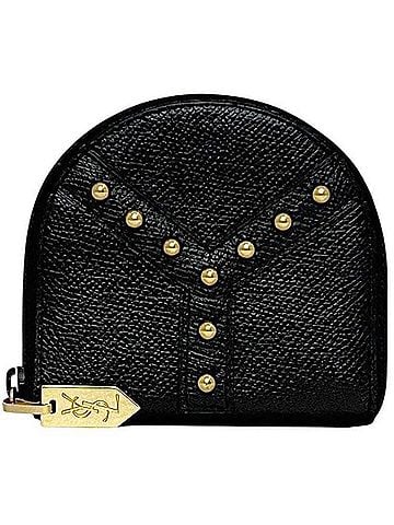 Yves Saint Laurent Yves Saint Laurent Coin Case ec-24317 Black Leather Studded Purse YVES SAINT LAURENT Y Compact Mini Wallet for Men and Women Grained (view 2)