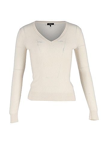 Theory Theory Knitted V-Neck Sweater in Cream Wool (view 1)