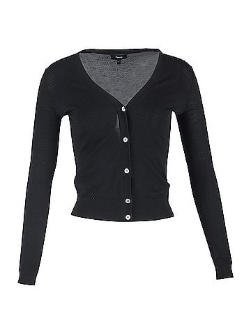 Theory  Theory V-Neck Buttoned Cardigan in Black Wool (view 1)