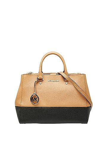 Michael Kors Michael Kors Sutton Medium Tote/Shoulder Bag, 2-Way, Beige/Black Leather, Women's (view 1)