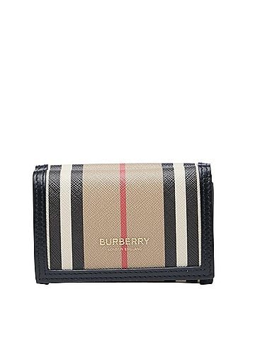 Burberry Burberry Icon Stripe Compact Wallet, Tri-fold Beige, Black, Women's, BURBERRY (view 1)
