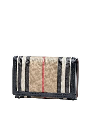 Burberry Burberry Icon Stripe Compact Wallet, Tri-fold Beige, Black, Women's, BURBERRY (view 2)