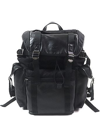 Tod's TOD'S XBMTRKG0300SPFB999 Medium Fabric and Leather Backpack with Engraved Logo, Black, Includes Dust Bag, Made in Italy, Men's (view 1)