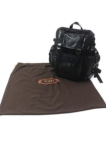 Tod's TOD'S XBMTRKG0300SPFB999 Medium Fabric and Leather Backpack with Engraved Logo, Black, Includes Dust Bag, Made in Italy, Men's (view 2)