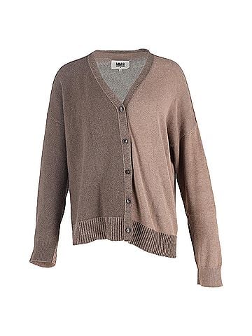 Maison Margiela  Maison Margiela Color-Blocked Elbow Patch Cardigan in Brown Cotton (view 1)