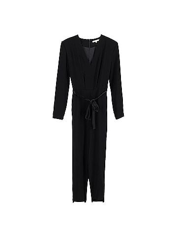 Maje Maje V-neck Waist Tie Jumpsuit in Black Acetate (view 1)