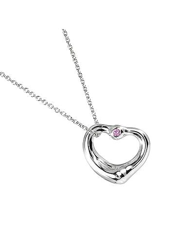 Tiffany Tiffany & Co. Open Heart Necklace in 925 Sterling Silver with Pink Sapphire, Approximately 3.5g (view 1)