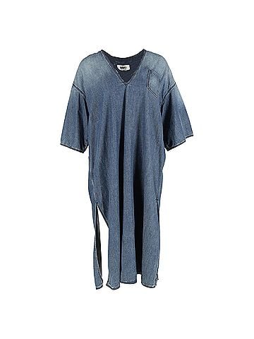 Maison Margiela  Maison Margiela V-Neck Side Slit Midi Dress in Cotton Denim (view 1)