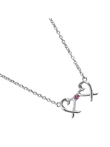 Tiffany Tiffany & Co. Double Loving Heart Necklace in 925 Sterling Silver with Pink Sapphire, Approx. 1.38g (view 1)