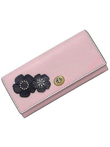 Coach Coach Bifold Long Wallet Pink Black Gold 12134 Flap Glove Tan Leather COACH Turnlock Flower Studs Ladies (view 1)