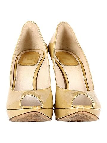 Christian Dior Dior Miss Dior Peep-Toe Pumps in Yellow Patent Leather (view 2)