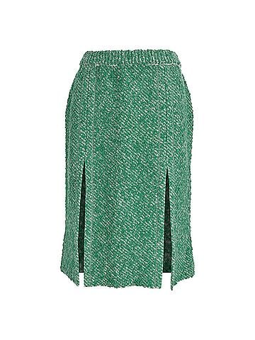 Stella McCartney Stella McCartney Bouclé-Tweed Midi Skirt in Green Cotton (view 1)