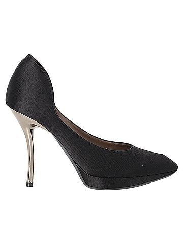 Lanvin Lanvin Pointed-Toe Platform Pumps in Black Satin (view 1)