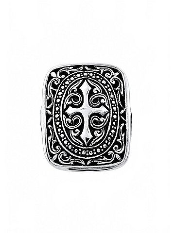 Bali Cross Scroll Rectangle Statement Overlay Ring (view 1)