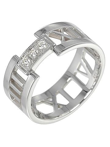 Tiffany Tiffany & Co. Open Atlas Ring, 18K white gold with three diamonds, approximately 6.55g. (view 1)