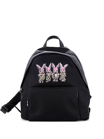 Christian Dior Front Pocket Zip Backpack Embroidered Nylon Medium (view 1)