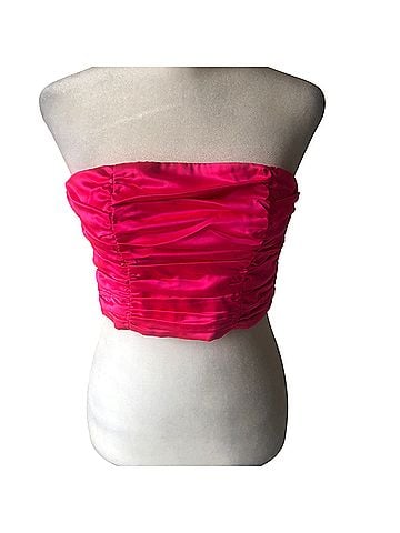 ROTATE Satin Gathered Tube Crop Top in Pink Glo  Sleeveless Top (view 1)