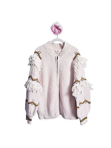 Jen's Pirate Booty Off White Knit Fringe Full Zip Jacket (view 2)