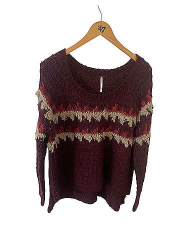 Free People Steiped Maroon Boho Chunky Knit Sweater Pullover Sweater (view 1)