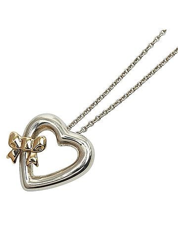 Tiffany Tiffany & Co. Vintage Heart Ribbon Pendant Necklace in 925 Sterling Silver and 18K Yellow Gold (stamped 750). Women's. TIFFANY (view 1)