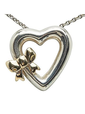 Tiffany Tiffany & Co. Vintage Heart Ribbon Pendant Necklace in 925 Sterling Silver and 18K Yellow Gold (stamped 750). Women's. TIFFANY (view 2)