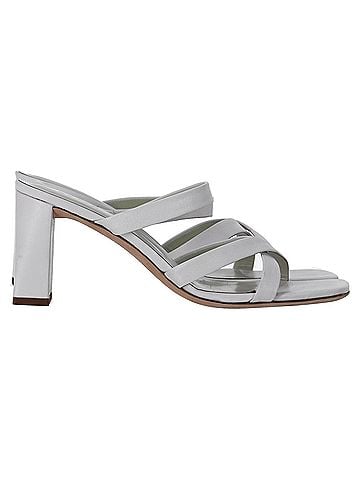 by FAR  By Far Cross-Strap Slip-On Heels in White Leather (view 1)