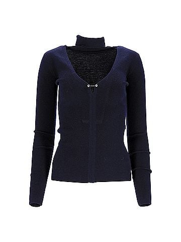 Dion Lee  Dion Lee Cutout Turtleneck Sweater in Navy Blue Wool (view 1)