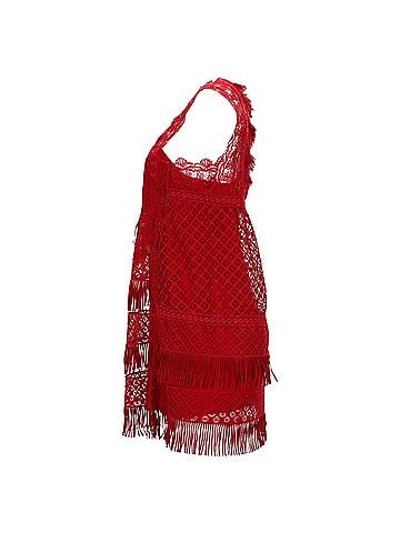 Alberta Ferretti  Alberta Ferretti Land and Fringe Detail Mini Dress in Red Acetate (view 2)