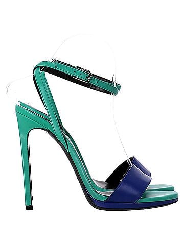 Saint Laurent  Saint Laurent Jane Ankle Strap Heeled Sandals in Green and Blue Leather (view 1)