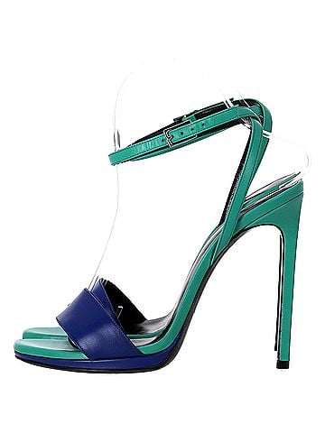 Saint Laurent  Saint Laurent Jane Ankle Strap Heeled Sandals in Green and Blue Leather (view 2)