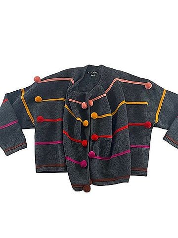 Escada Vintage Escada 1980's Sweater with Colorful Pom Poms Margaretha Ley Cardigan (view 2)