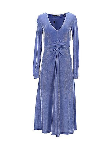 Jonathan Stone Rotate Birger Christensen Sierra Ruched Metallic Midi Dress in Blue Polyamide (view 1)