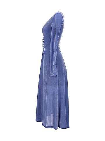 Jonathan Stone Rotate Birger Christensen Sierra Ruched Metallic Midi Dress in Blue Polyamide (view 2)