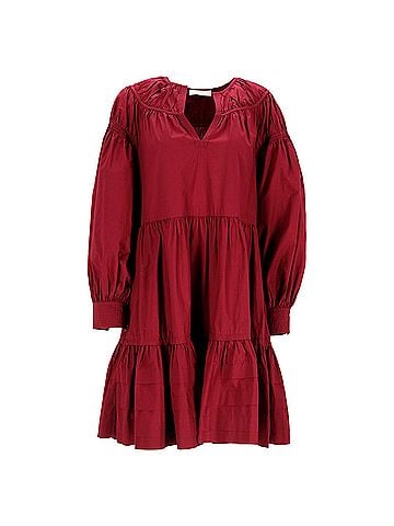 Ulla Johnson Ulla Johnson Rosa Tiered Poplin Mini Dress in Red Cotton (view 1)